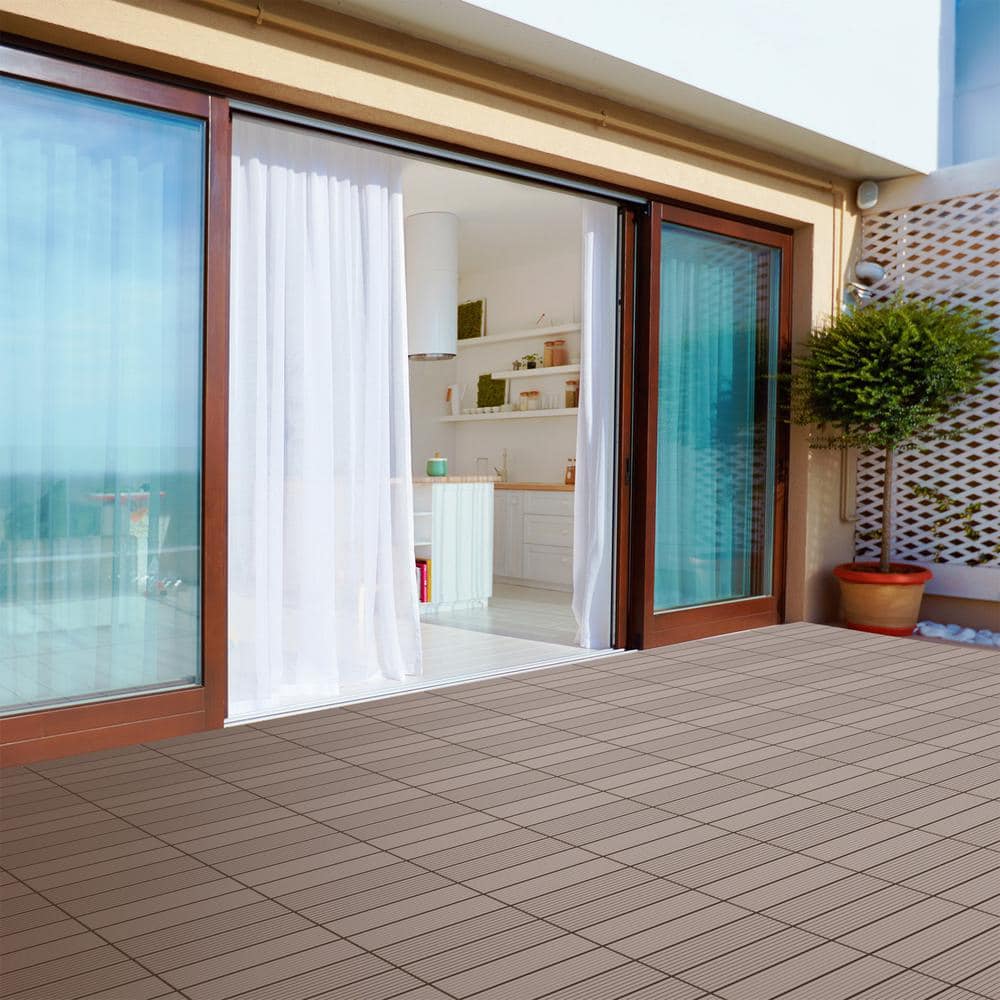 Brown 12" x 12" Wood Plastic Composite Interlocking Deck Tiles