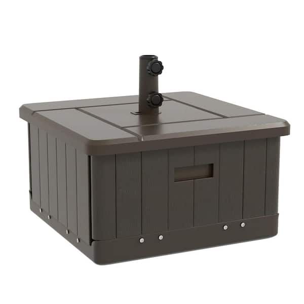 175 lb. 3-in-1 Patio Umbrella Base, Coffee End Table, in Flower Box Planter with Drain Hole, Brown