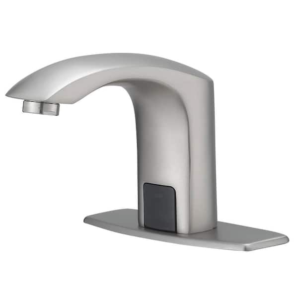 Touchless Single Hole Bathroom Sink Faucet with Deck Plate in Brushed Nickel, Automatic Motion Sensor Faucet