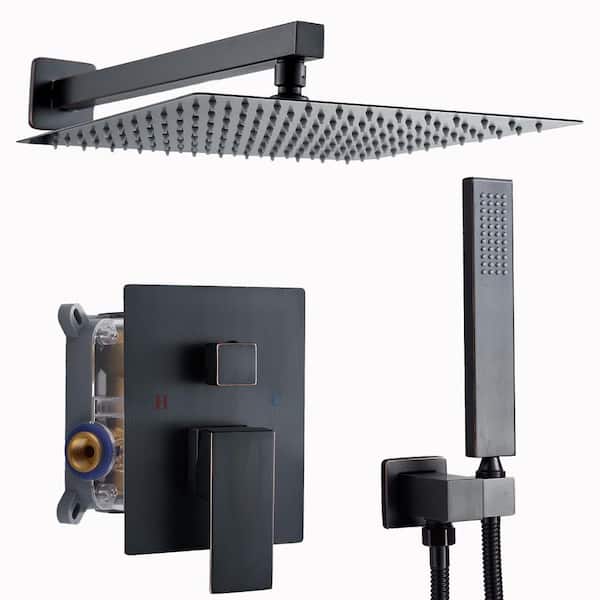 Rain Square Single Handle 1-Spray Shower Faucet 2.5 GPM with High Pressure 12 in Shower Heads Shower System in Bronze