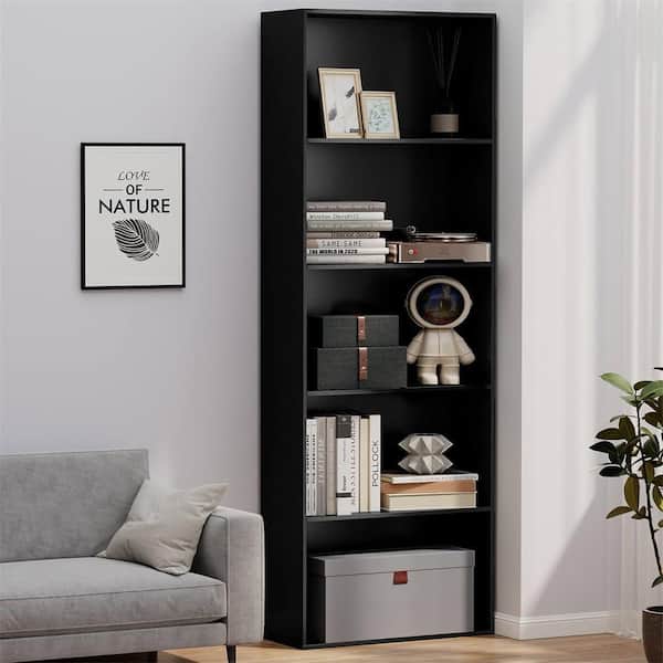 Costway 67 in. Black MDF 5-Shelfves Standard Bookcase with Storage