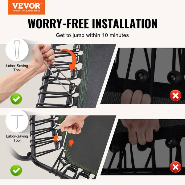 VEVOR Mini Trampoline Pliable 102 Cm – Fitness Rebounder Silencieux, Charge 150 Kg, Poignée Réglable 4 Niveaux, Idéal Entraînement Maison & Jardin