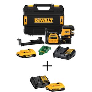 20V MAX Cordless Lithium-Ion Green Cross-Line Laser Level Kit, (2) 2.0Ah Batteries, (2) Chargers, and TSTAK Case