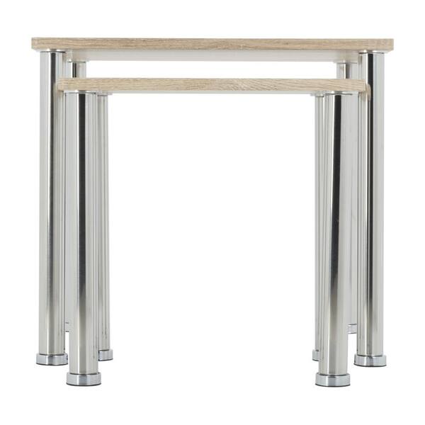 AVF Whitewashed Oak ad Chrome Square Side Table/Lamp Table/End Tables (Set of 2)