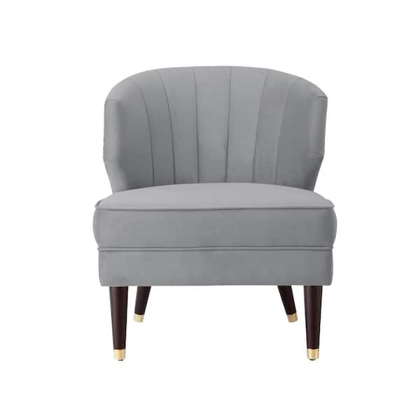 Nicole Miller Harold Grey Velvet Accent Chair with Upholstered Armless