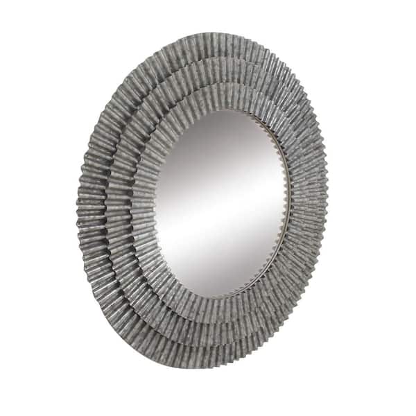 37 in. x 37 in. Round Framed Gray Wall Mirror