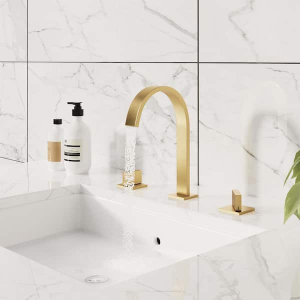 8 in. Widespread Double Handle Bathroom Sink Faucet in Spot Resist Brushed Gold