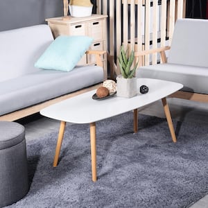 Kenna 43.3 in. White Rectangle MDF Top Cocktail Coffee Table with Solid Beech Wood Legs