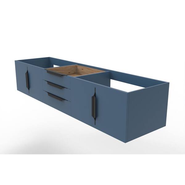 castellousa Alpine 71.75 in. W x 18.75 in. D x 14.25 in. H Bath Vanity Cabinet without Top in Matte Blue with Black Trim