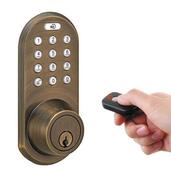Morning Industry Single Cylinder Antique Brass Touch Pad and Remote Electronic Deadbolt QF01AQ