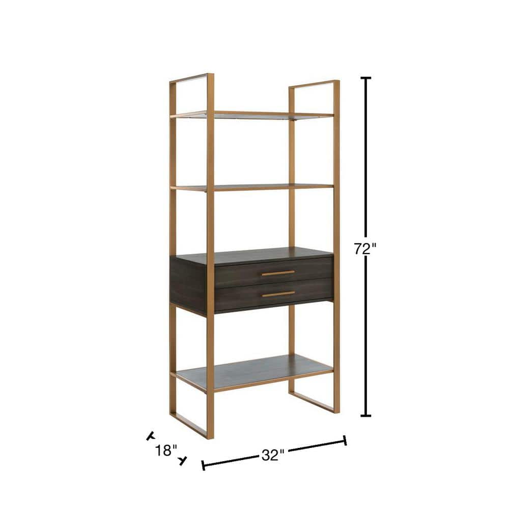 Contemporary Gold and Grey Oak Etagere with Storage Drawer