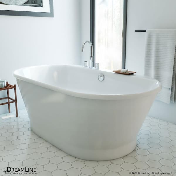 Caribbean 66 in. W x 36 in. D Fiberglass Freestanding Flatbottom Soaking Bathtub in White