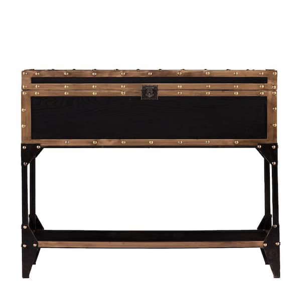 Southern Enterprises Irving 40 in. Antique Black/Dark Antique Bronze Standard Rectangle Wood Console Table with Drawers