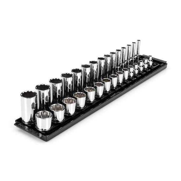 TEKTON 3/8 in. Drive 12-Point Socket Set with Rails (1/4 in.-1 in.) (30-Piece)