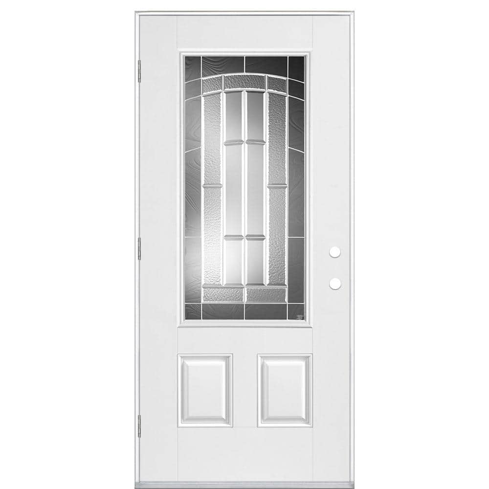 Masonite 36 In X 80 In Croxley 3 4 Rectangle Right Hand Primed Smooth Impact Fiberglass Prehung Front Door No Brickmold 74374 The Home Depot
