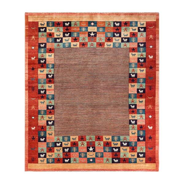 Solo Rugs Modern One-of-a-Kind Contemporary Orange 8 ft. 2 in. x 9 ft. 7 in. Striped Area Rug