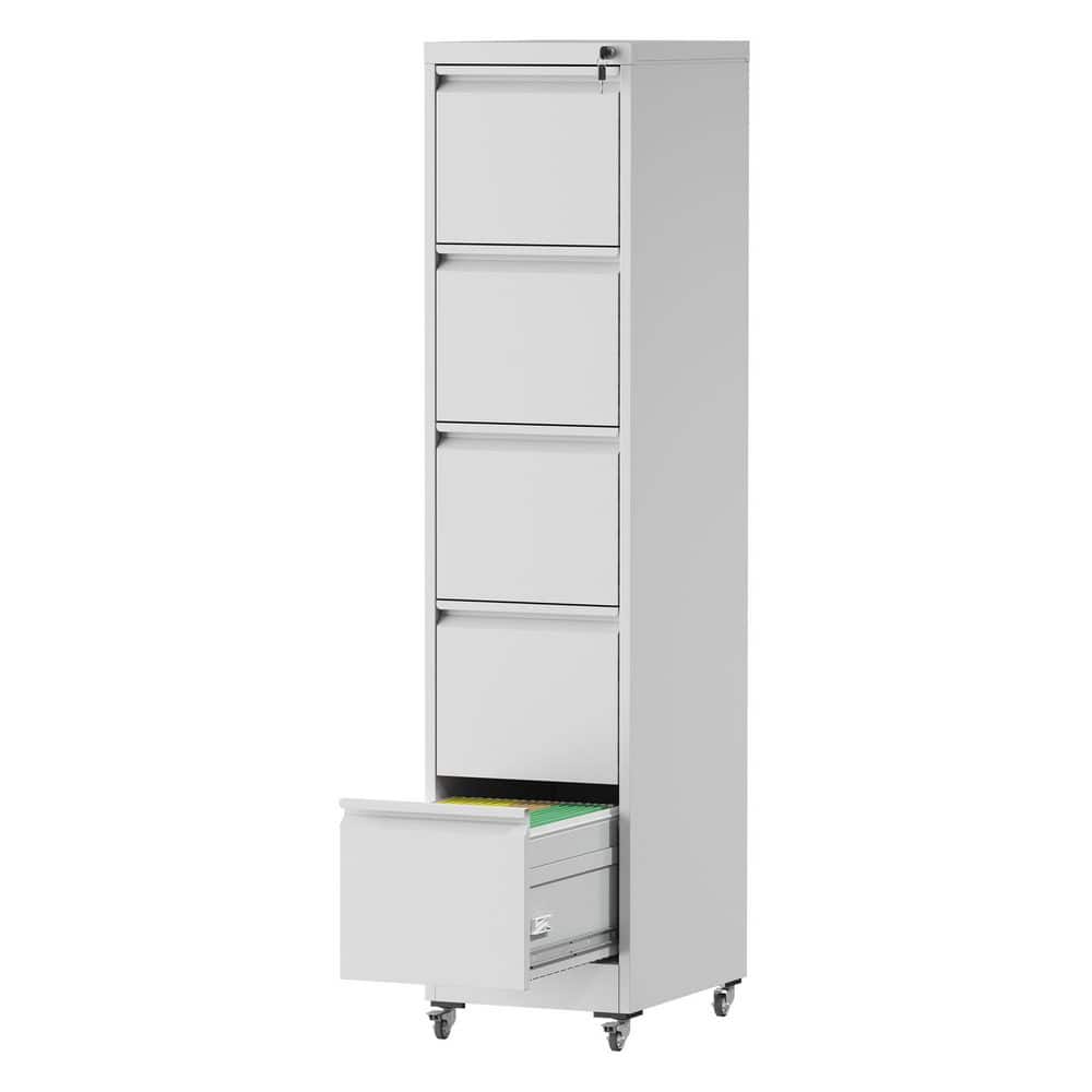 5 Drawer Metal Locking Vertical File Cabinet on Wheels, Heavy-Duty Lockable Cabinet Pantry Organizer, White price history on PriceWatchPro