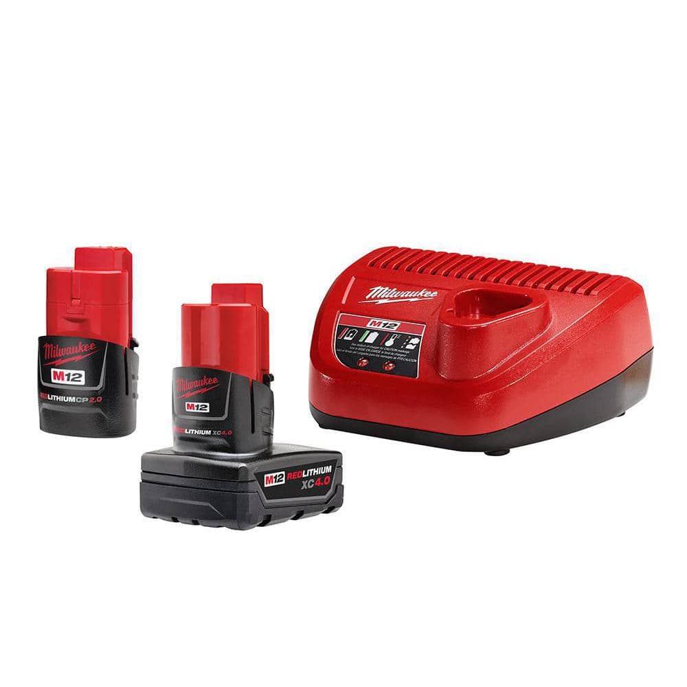 Milwaukee M12 12-Volt Lithium-Ion 4.0 Ah and 2.0 Ah Battery Packs and  Charger Starter Kit 48-59-2424 The Home Depot