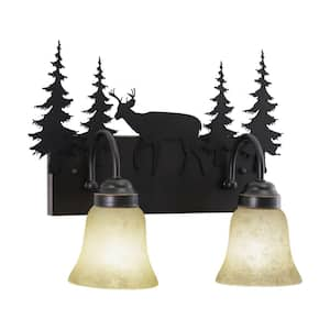 Bryce 16.75 in. W 2-Light Bronze Rustic Deer Bathroom Vanity Light Fixture