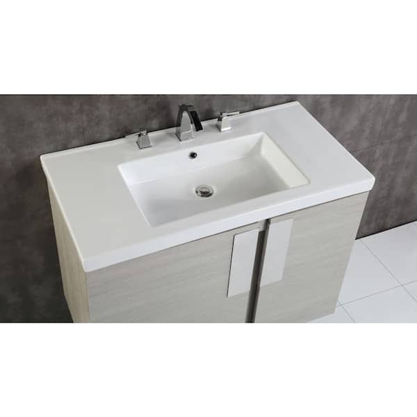 Gray Pine With Ceramic Vanity Top, Ceramic Vanity Top With Integrated Sink