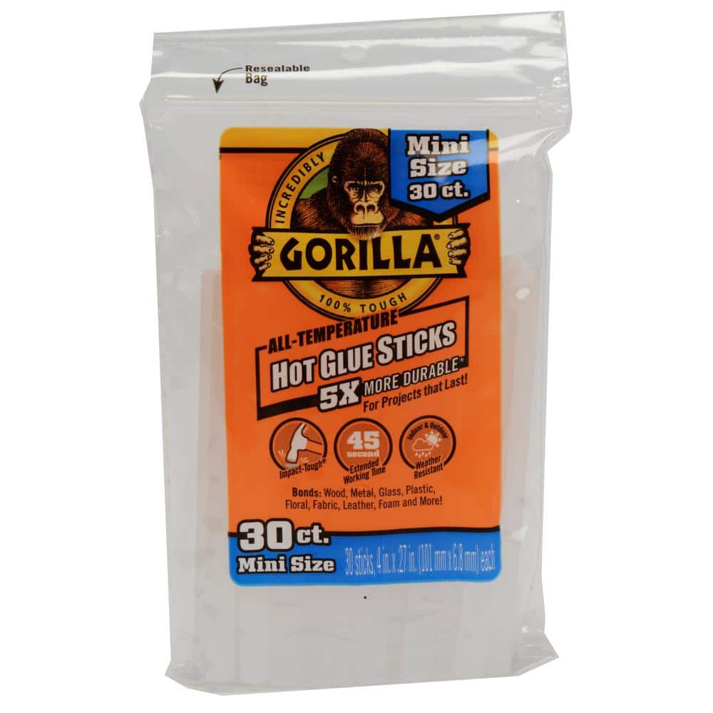 Gorilla Hot Glue Sticks, Mini Size, 4 Long x .27 Diameter, 30 Count,  Clear, (Pack of 3)