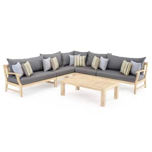 Kooper 6-Piece Wood Outdoor Sectional Set with Sunbrella Charcoal Grey Cushions