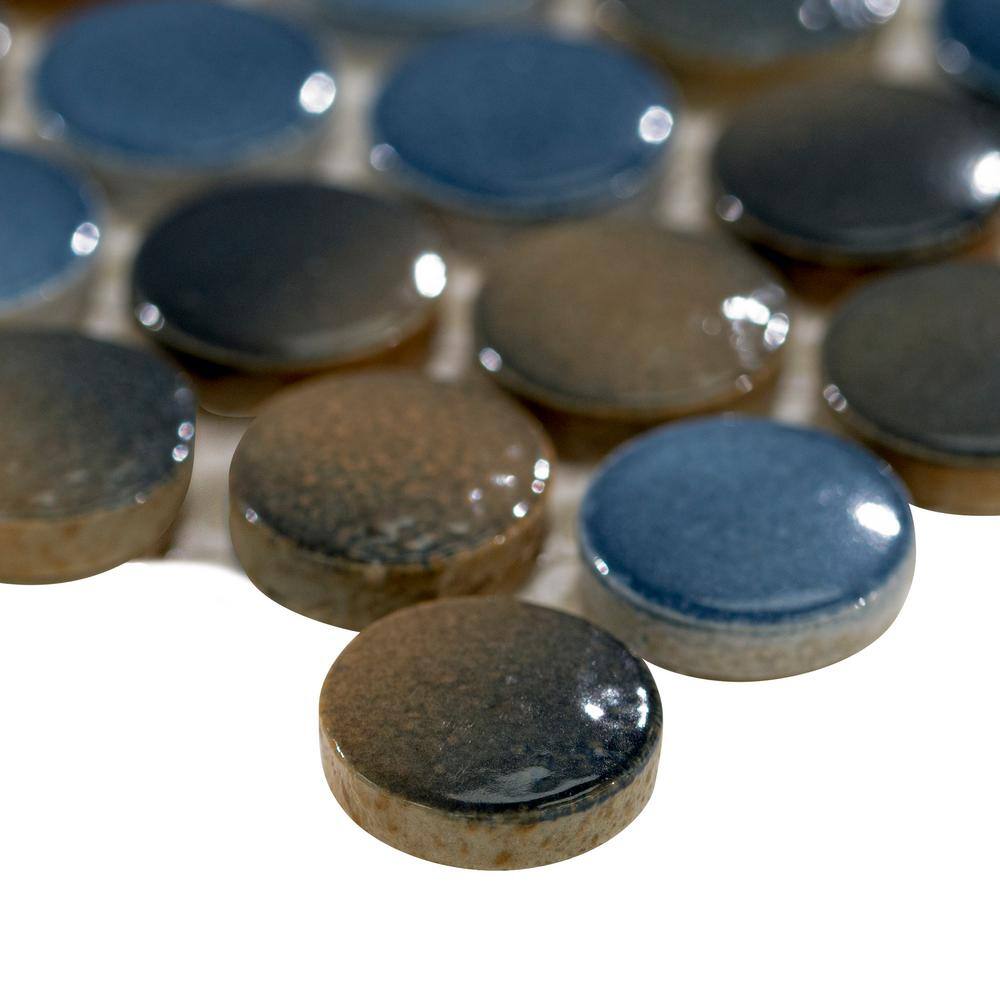 Azul Glossy Penny Round Porcelain Mosaic Tile 12" x 13"