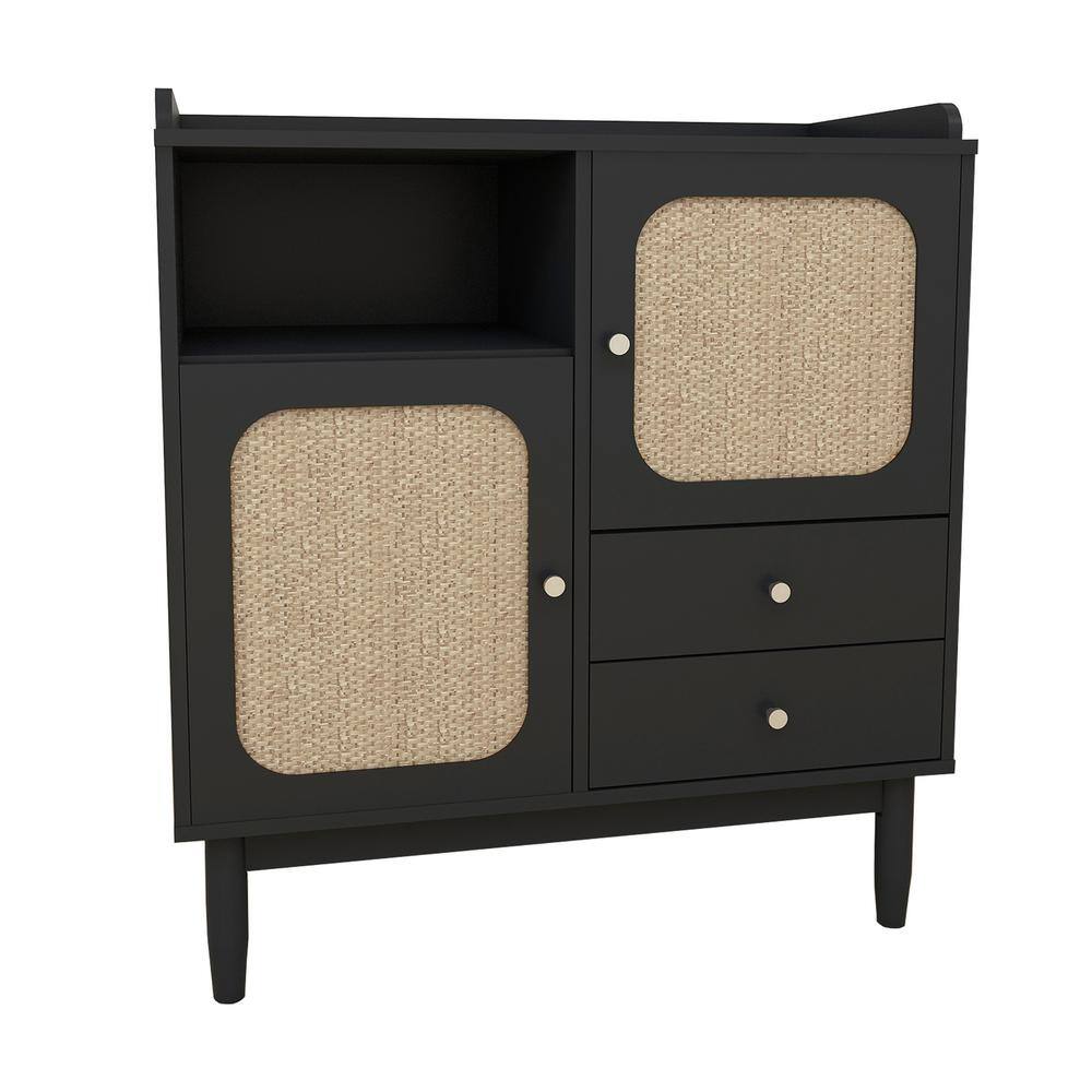 31.5 in. W x 15.75 in. D x 34.65 in. H Bathroom Black Linen Cabinet