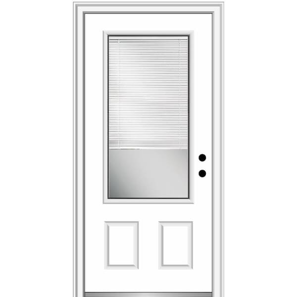 36 in. x 80 in. Internal Blinds Left-Hand Inswing 3/4 Lite 2-Panel Clear Primed Fiberglass Smooth Prehung Front Door