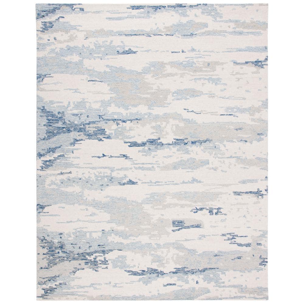 SAFAVIEH Abstract Seachlann Distressed Abstract Wool Area Rug  Ivory/Blue  8  x 10