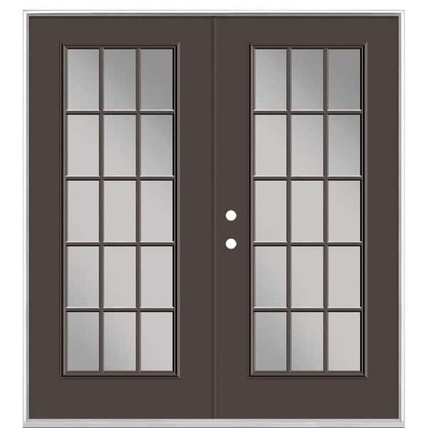 Masonite 72 in. x 80 in. Willow Wood Steel Prehung Right-Hand Inswing 15-Lite Clear Glass Patio Door without Brickmold