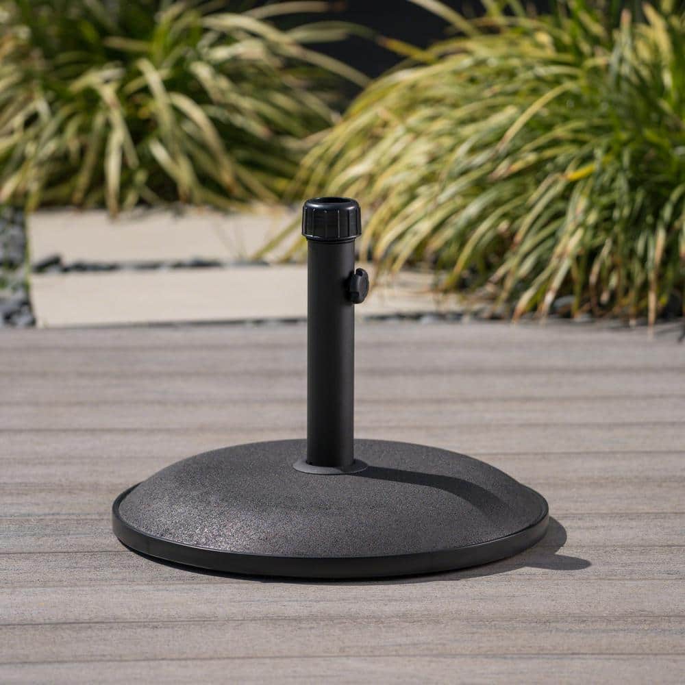 Black Concrete and Iron Round Umbrella Base, 36 lb