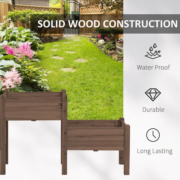 Unbranded - Coffee Raised Garden Bed with 3 Planter Box, Elevated Wooden Plant Stand with Drainage Holes for Vegetables, Flowers