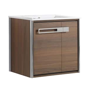Oakville 24 in. W x 18 in. D x 23.25 in. H Wall Mounted Bathroom Vanity in Brown with White Ceramic Sink Top