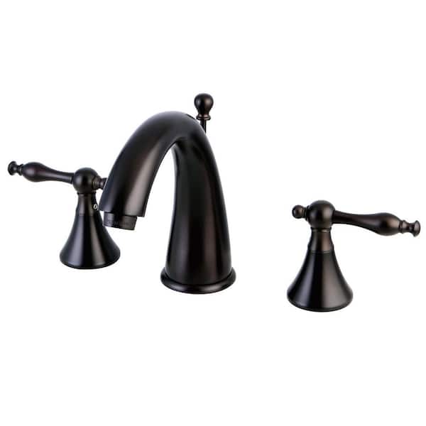Kingston Brass Naples 8 in. Widespread 2-Handle Bathroom Faucets with Brass Pop-Up in Oil Rubbed Bronze