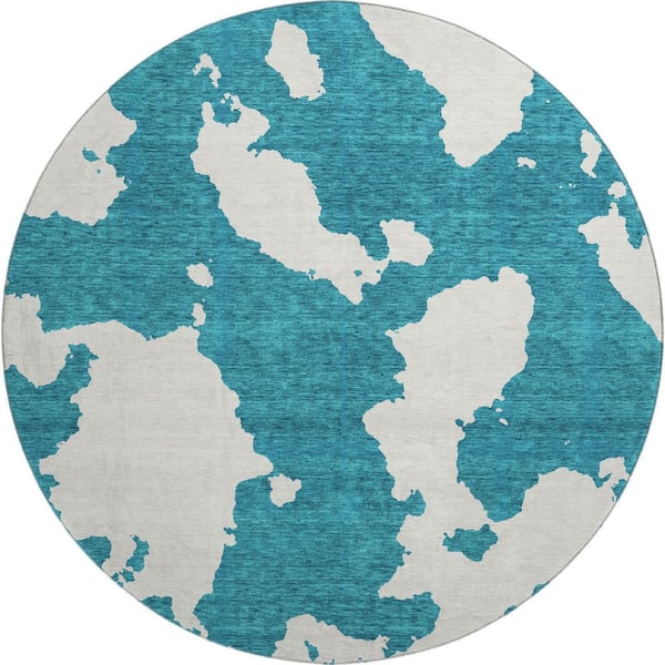 Addison Rugs Mayfield Premium Machine Washable Abstract AMF975 Teal 8 ft. x 8 ft. Round Rug