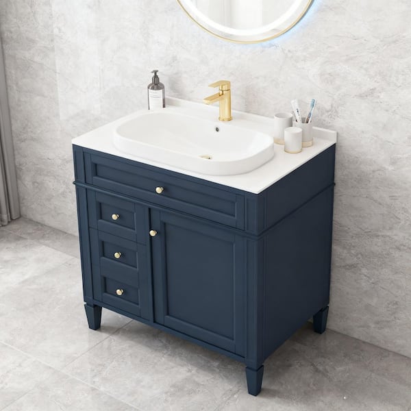 Ximuprmy 30 in. Bath Vanity Cabinet without Top in Blue, Solid