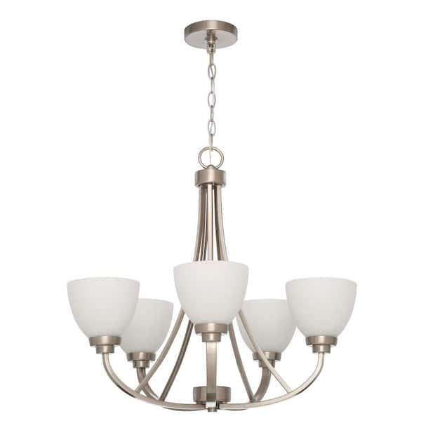 Hampton Bay Hastings 5-Light Brushed Steel Chandelier with White