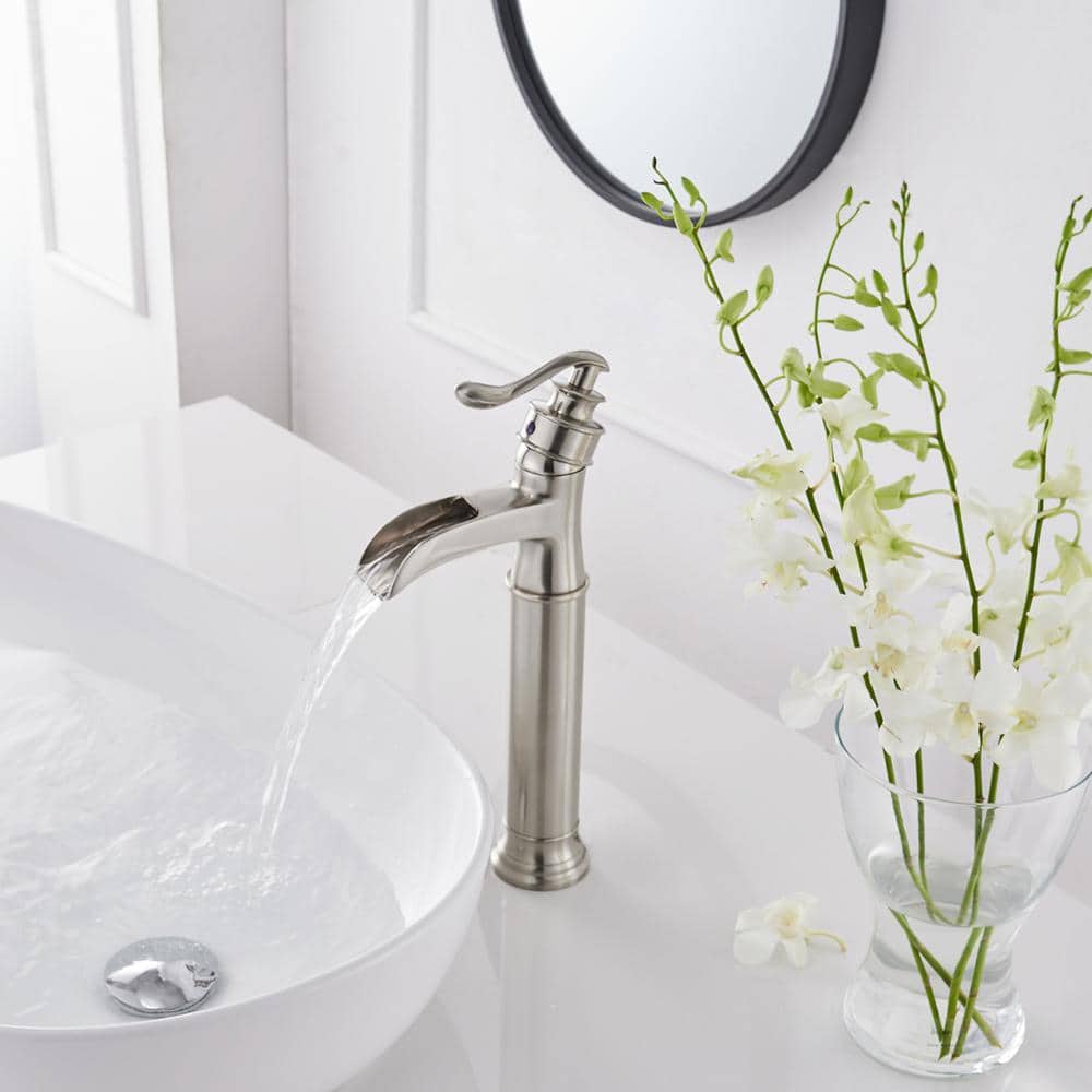 Brushed Nickel Single Handle Waterfall Vessel Sink Faucet