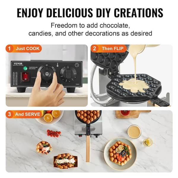 VEVOR Egg Waffle Maker 1400-Watts Round Waffle Iron Non