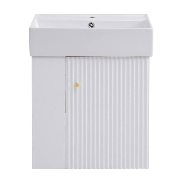 cadeninc 21.6 in. W x 12.2 in. D x 26.4 in. H  Floating Bathroom Vanity with Single Sink and White Ceramic Top,Left Storage,White