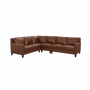 Ashby Sectional 118.5 in. W Square Arm 4-Piece Leather L-Shaped Lawson Sectional Sofa in Brown