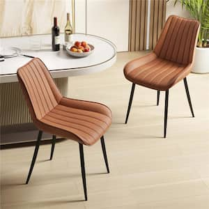 Brown Leathaire Fabric Leisure Chairs Set of 2 with Metal Legs Padded Seat