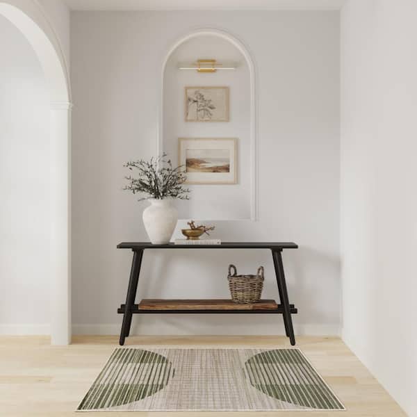 Astra Machine Washable Ivory Olive 3 ft. x 5 ft. Graphic Contemporary Area Rug