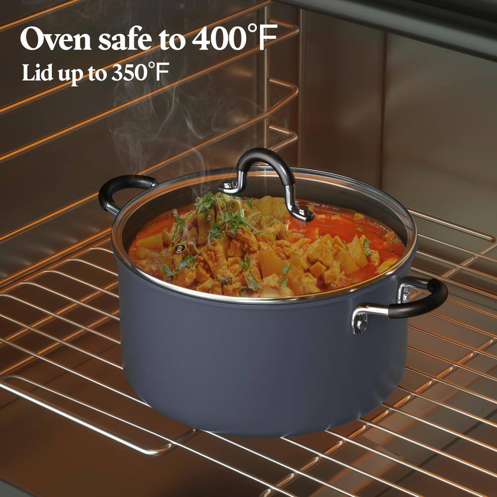 6-Quart Black Aluminum Nonstick Dutch Oven with Glass Lid