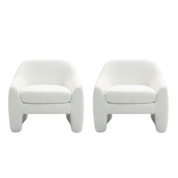 Modern Beige Boucle Polyester Accent Arm Chair (Set of 2)