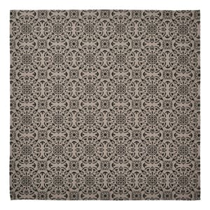 Custom House 42 in. W x 42 in. L Black Jacquard Medallion Cotton Blend Tablecloth Topper
