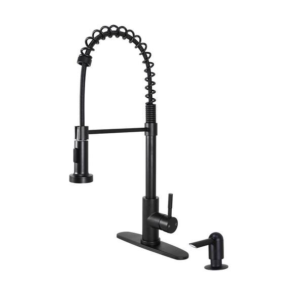 Matte Black Kitchen Faucets Black High Arc Single Handle Kitchen Faucet With Pull Down Sprayer Solid Brass Kitchen Faucets 19 Inch