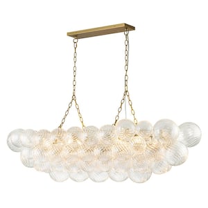 Neuvy 50.4 in. W 8-Light Brass Cluster Large Chandelier with Swirled Textured Glass Shades for Staircase and Living Room