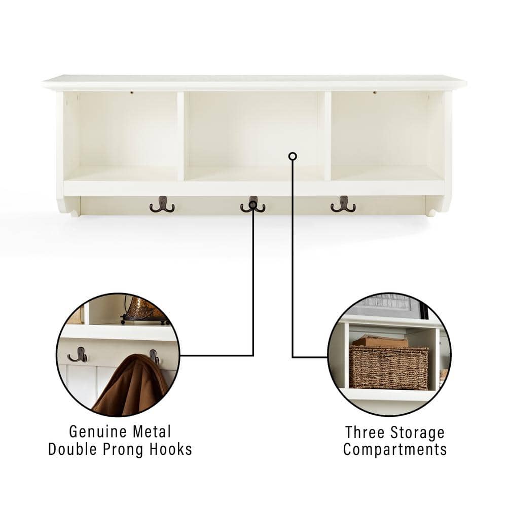 Minimalist Rustic White Entryway Storage Bench with Plinth Base